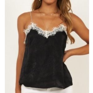 NEW Black Silk Top with Lace Accent